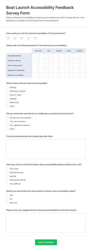 Boat Launch Accessibility Feedback Survey Form Template