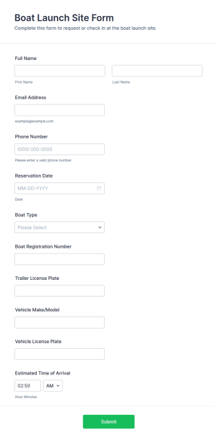 Boat Launch Site Form Template