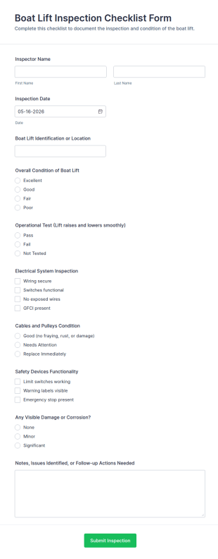 Boat Lift Inspection Checklist Form Template