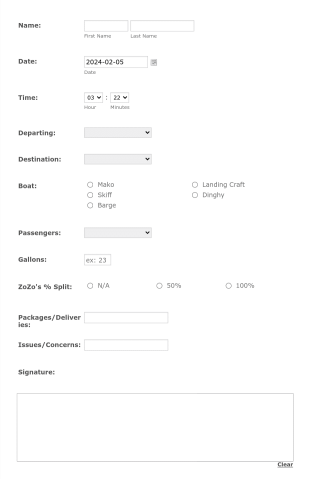 Boat Log Form Template