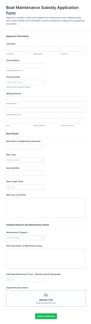 Boat Maintenance Subsidy Application Form Template