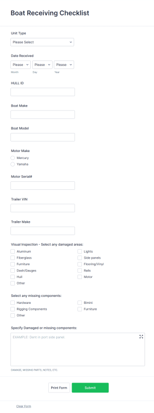 Boat Motor Inspection Checklist Form Template