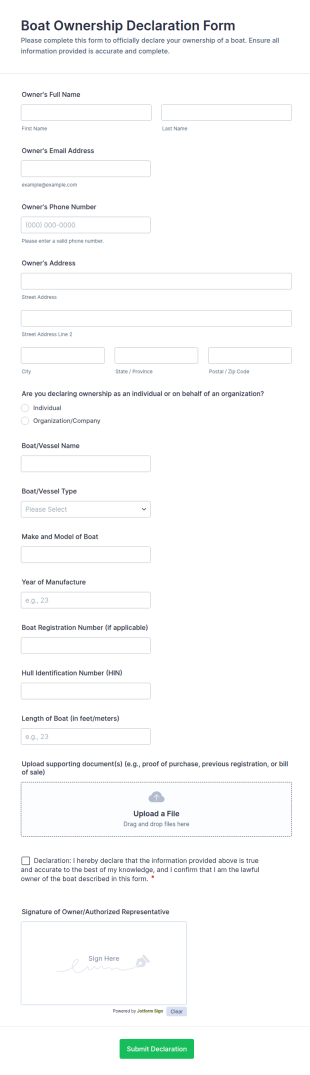 Boat Ownership Declaration Form Template