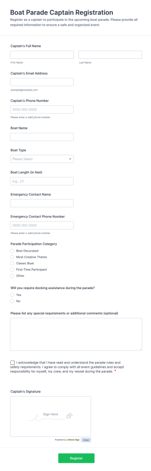 Boat Parade Captain Registration Form Template