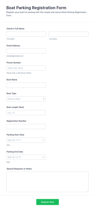 Boat Parking Registration Form Template