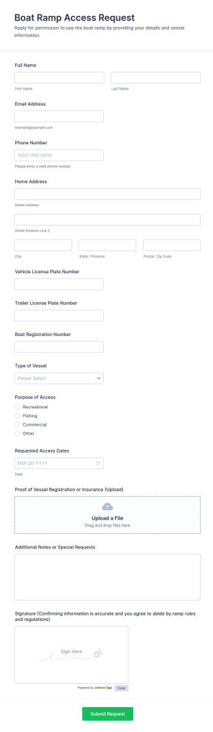 Boat Ramp Access Request Form Template
