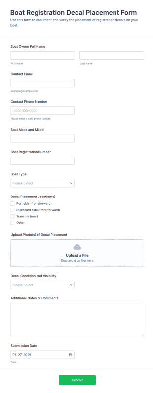 Boat Registration Decal Placement Form Template