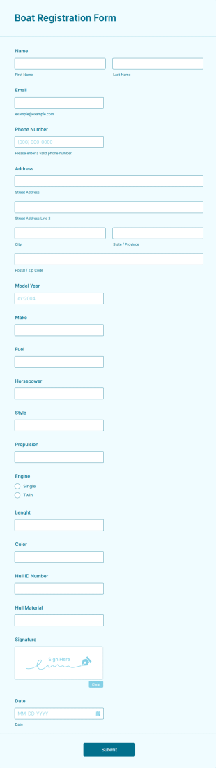 Boat Registration Form Template