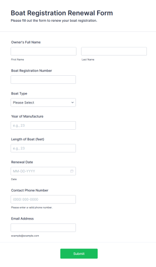 Boat Registration Renewal Form Template