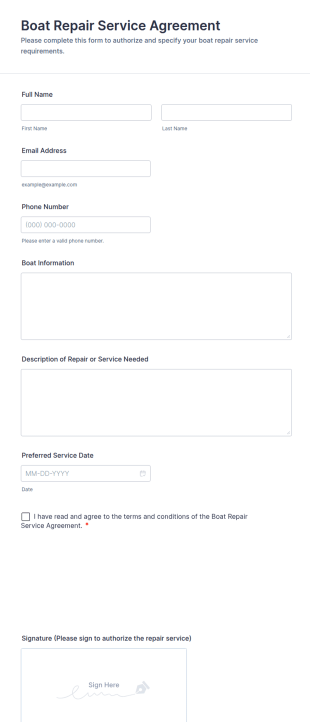 Boat Repair Service Agreement Form Template