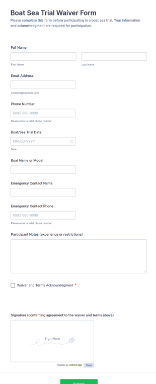 Boat Sea Trial Waiver Form Template