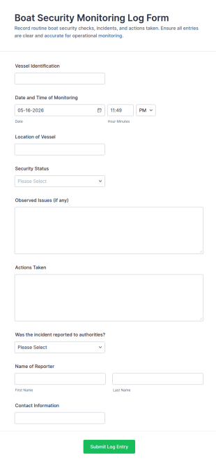 Boat Security Monitoring Log Form Template