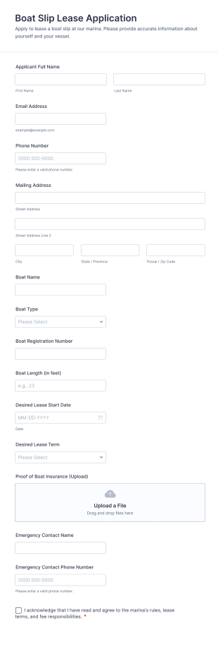 Boat Slip Lease Application Form Template