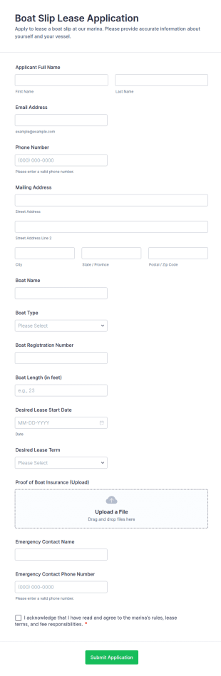 Boat Slip Lease Application Form Template