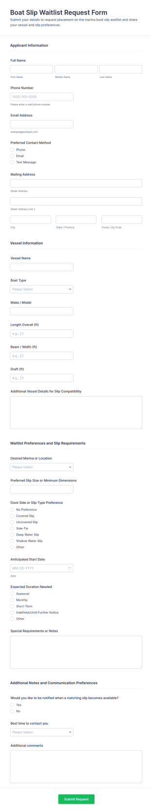Boat Slip Waitlist Request Form Template