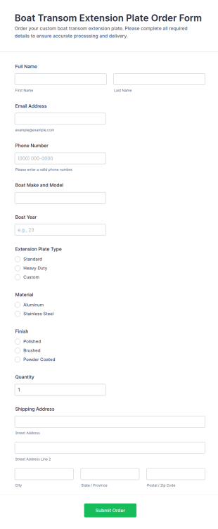 Boat Transom Extension Plate Order Form Template