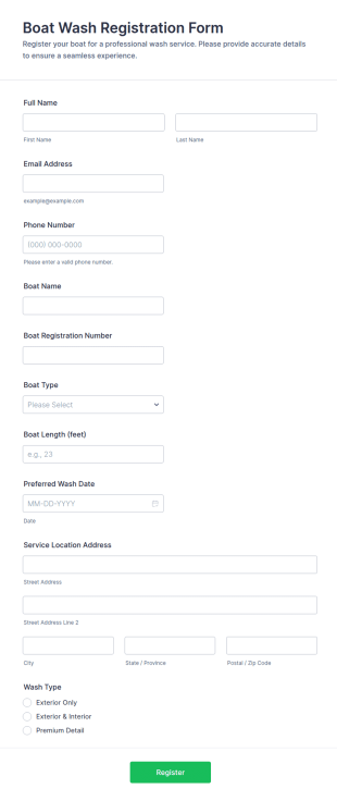 Boat Wash Registration Form Template