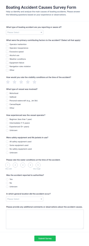 Boating Accident Causes Survey Form Template