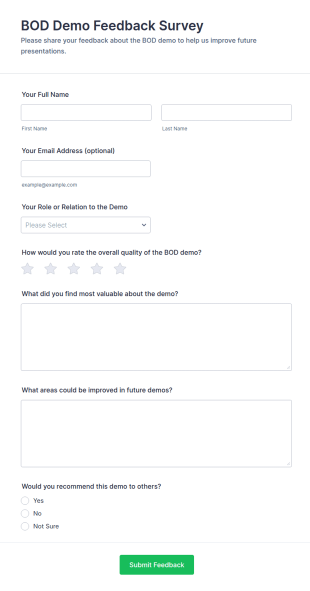 BOD Demo Feedback Survey Form Template