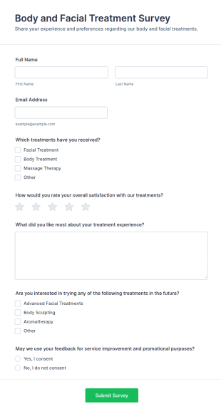 Body And Facial Treatment Survey Form Template