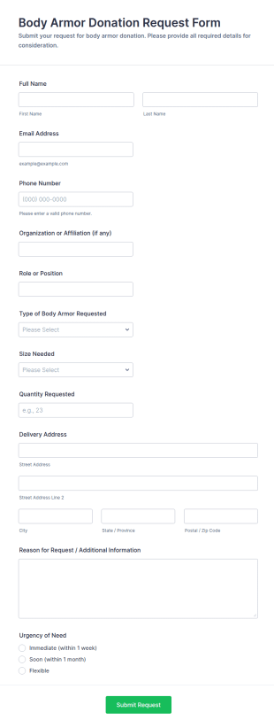Body Armor Donation Request Form Template