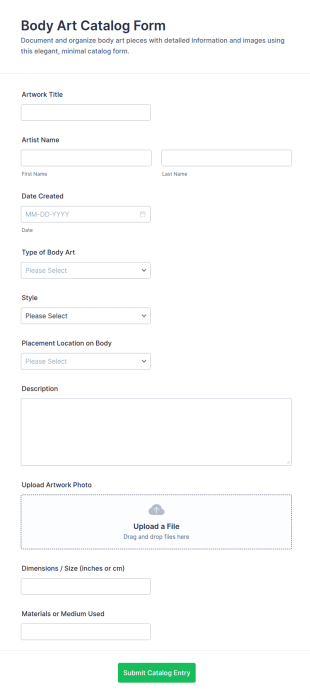 Body Art Catalog Form Template