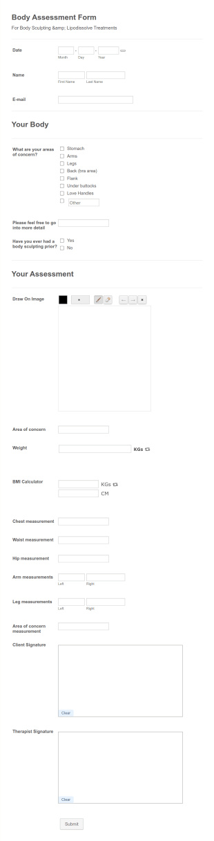Body Assessment Form Template