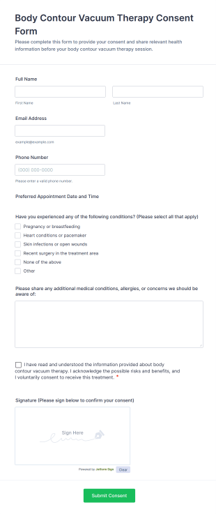 Body Contour Vacuum Therapy Consent Form Template