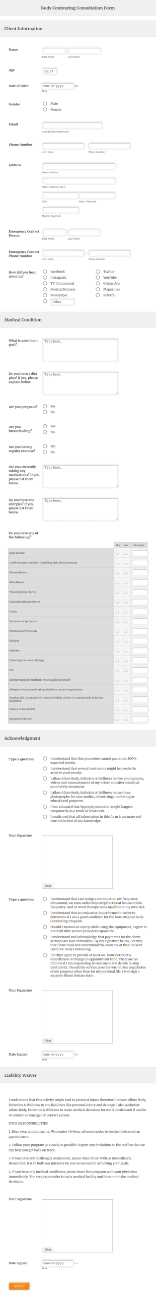 Body Contouring Consultation Form Template