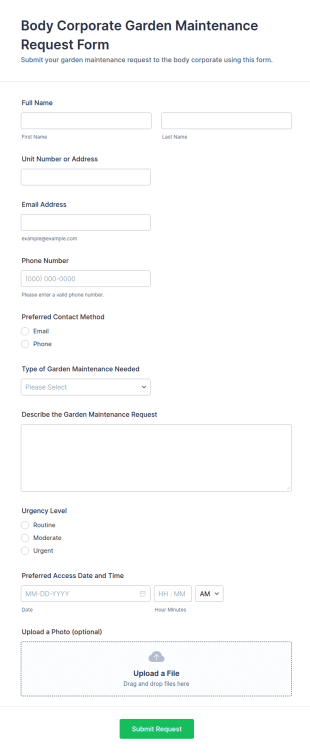 Body Corporate Garden Maintenance Request Form Template
