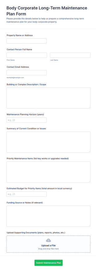 Body Corporate Long Term Maintenance Plan Form Template