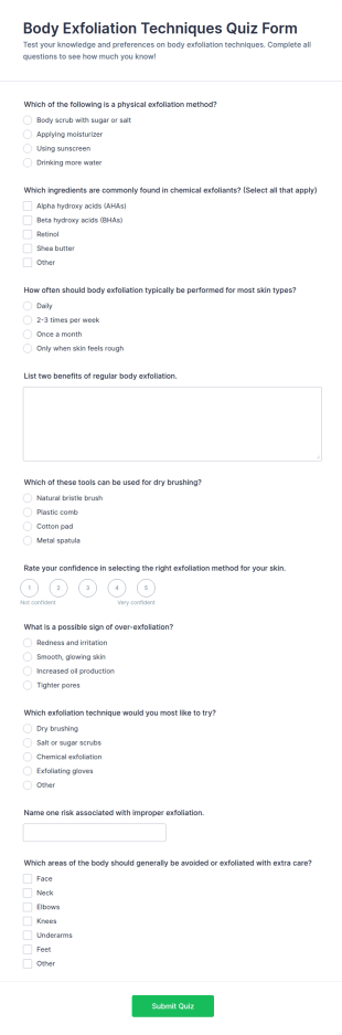 Body Exfoliation Techniques Quiz Form Template