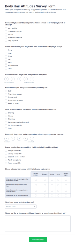 Body Hair Attitudes Survey Form Template