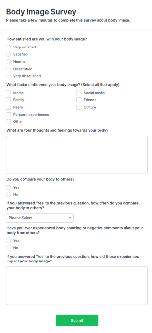 Body Image Survey Form Template