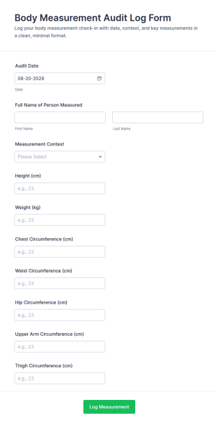 Body Measurement Audit Log Form Template