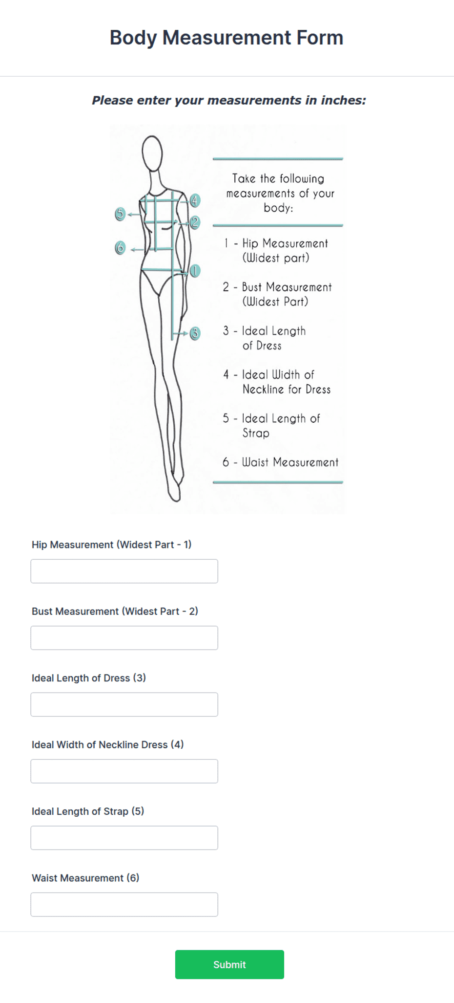 Body Size Input Form Body Measurement Form Template | Jotform
