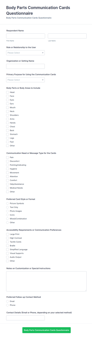 Body Parts Communication Cards Questionnaire Form Template