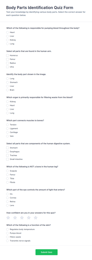 Body Parts Identification Quiz Form Template