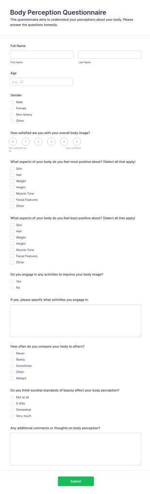 Body Perception Questionnaire Form Template