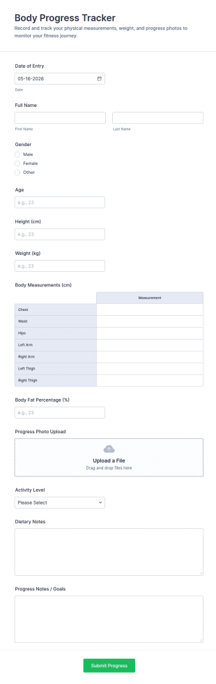 Body Progress Tracker Form Template