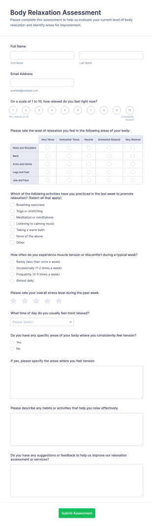 Body Relaxation Assessment Form Template