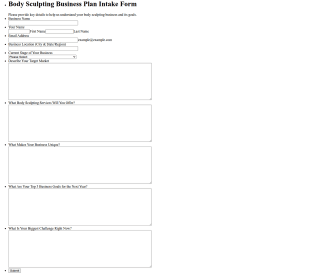 Body Sculpting Business Plan Intake Form Template