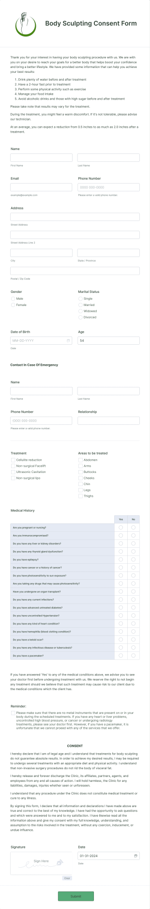 Body Sculpting Consent Form Template