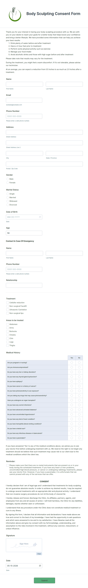 Body Sculpting Consent Form Template