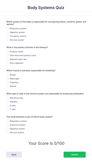 Body Systems Quiz Form Template