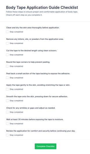 Body Tape Application Guide Checklist Form Template