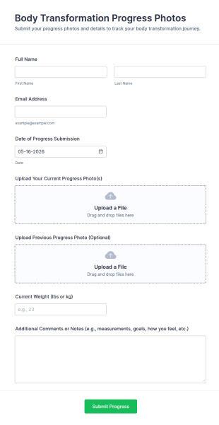 Body Transformation Progress Photos Form Template