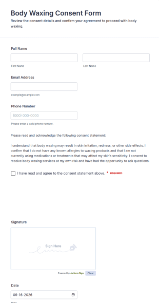 Body Waxing Consent Form Template