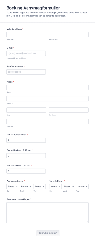 Boeking Aanvraagformulier Form Template
