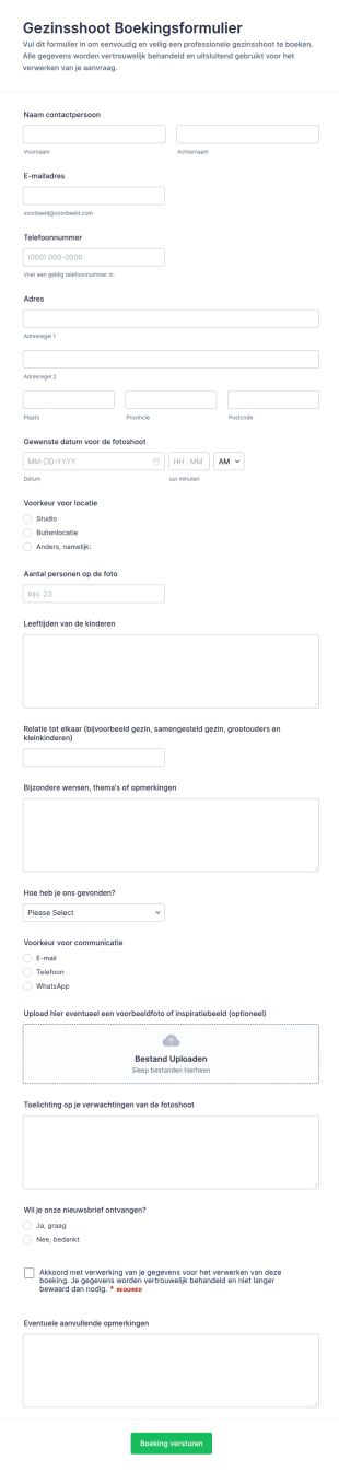 Boekingsformulier Voor Familiesessies